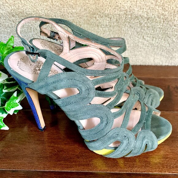 Vince Camuto Shoes - Vince Camuto strappy suede olive, purple pumps stiletto heels  size 9